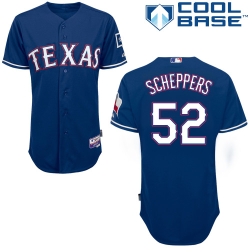 Tanner Scheppers #52 MLB Jersey-Texas Rangers Men's Authentic Alternate Blue 2014 Cool Base Baseball Jersey